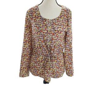 Gap Blouse Multi Floral Button Down Elastic Tie Waist Long Sleeve Womens Size XS